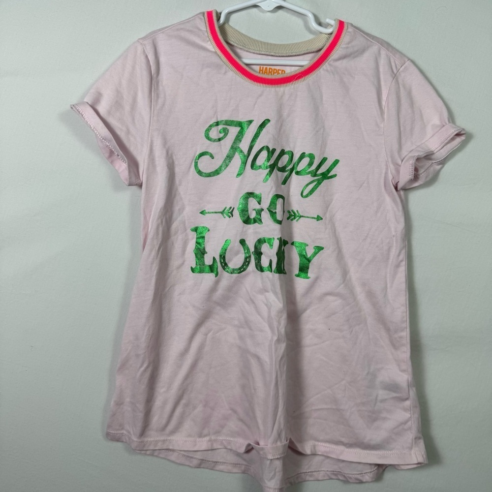 Harper Canyon Pink and Green Short Sleeve Tee Girls Size L